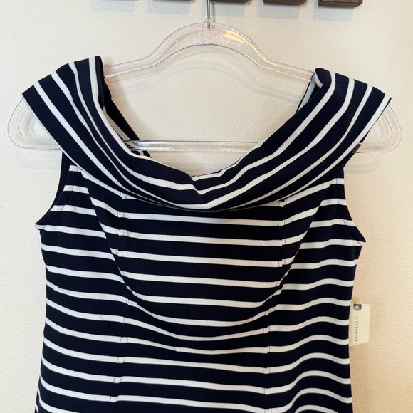 Maeve Blue and White Off-the-Shoulder Fitted Blouse - Picture 4 of 13